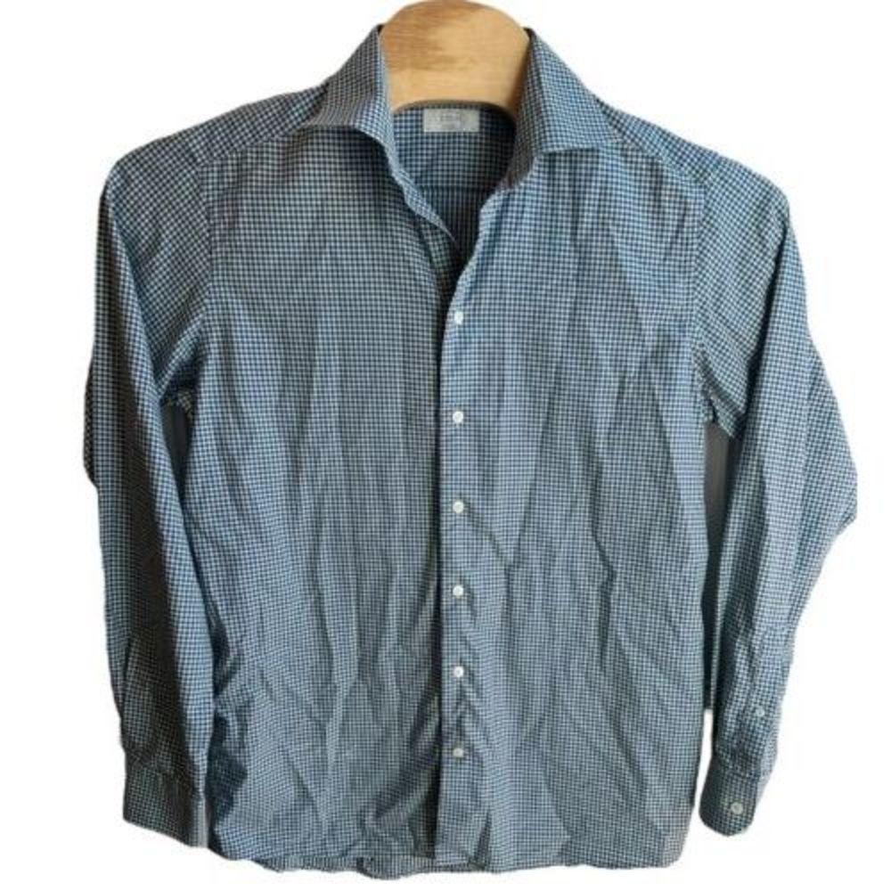 ETON Contemporary Blue Button Up Dress Shirt Sz 41 - 16‎ Long Sleeve Checkered